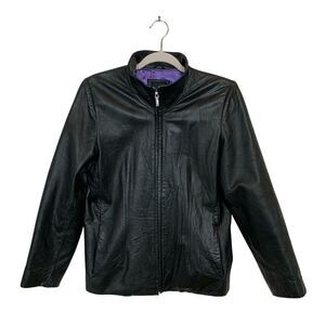 ColeBrook & Co Women’s Small Black Leather Jacket Motorcycle Slip Pockets Zip Up